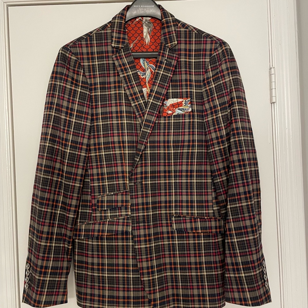 Paisley & Gray 40R Slim Fit Plaid Suit/ 32W/32L Matching Pants